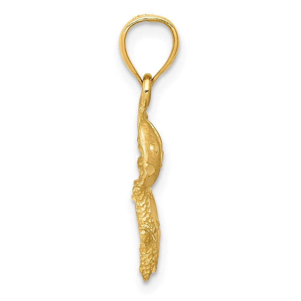 14K Gelbgold Anhänger mit Satin-Diamantschliff, Fisch, Seestern und Seedollar