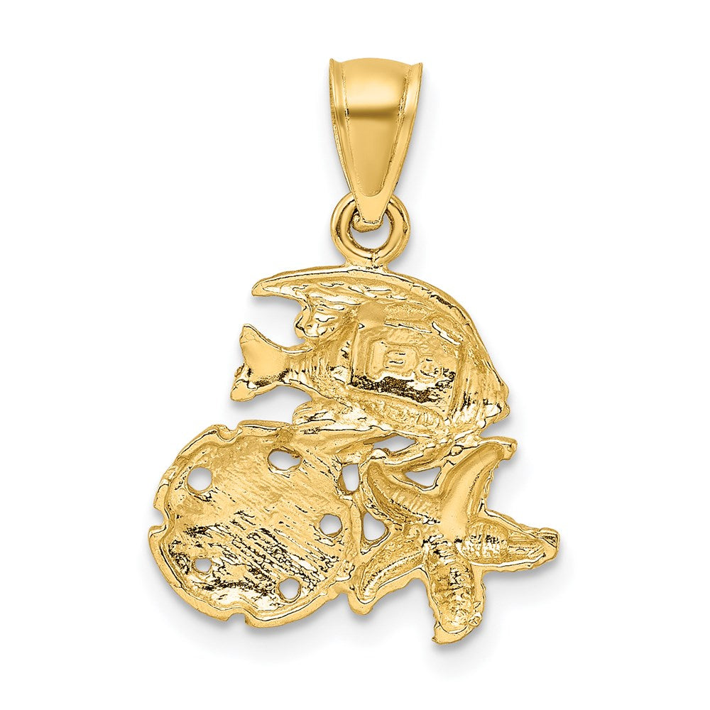 14K Gelbgold Anhänger mit Satin-Diamantschliff, Fisch, Seestern und Seedollar