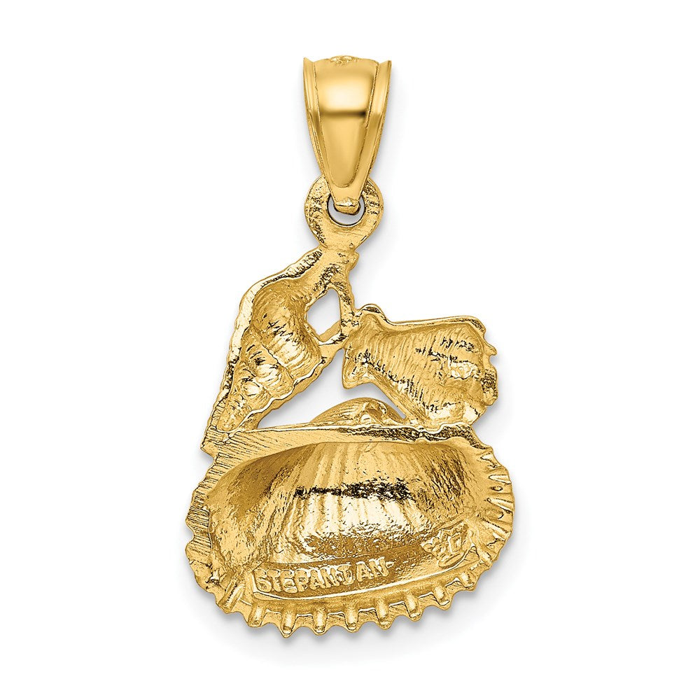 14K Gelbgold Anhänger, satiniert, diamantgeschliffen, Muschel-Design