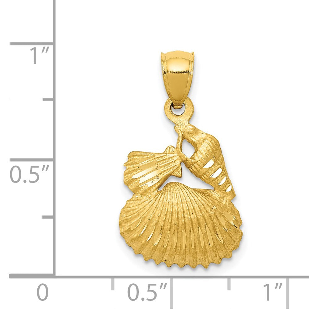14K Gelbgold Anhänger, satiniert, diamantgeschliffen, Muschel-Design