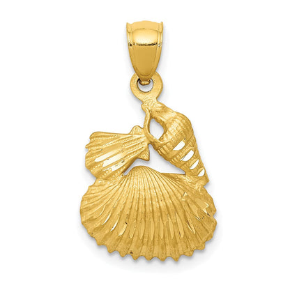 14K Gelbgold Anhänger, satiniert, diamantgeschliffen, Muschel-Design