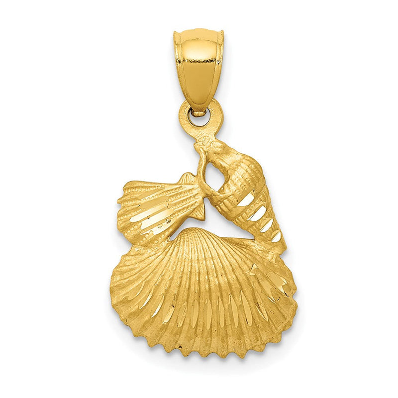 14K Gelbgold Anhänger, satiniert, diamantgeschliffen, Muschel-Design