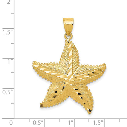 14K Gelbgold Polierter und Strukturierter Diamantgeschliffener Seestern-Anhänger