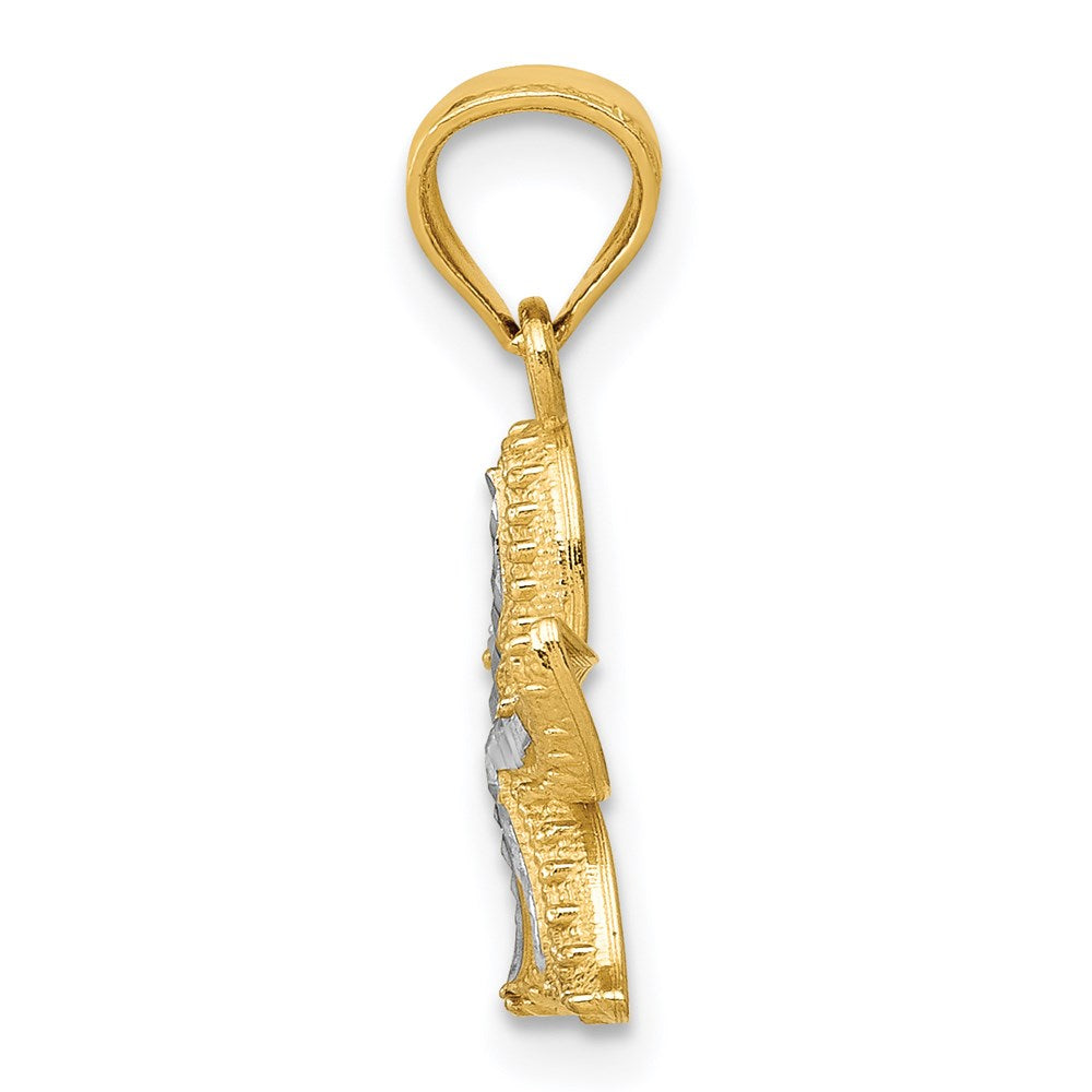 14K Gelb & Rhodium mit Weiß Diamantiert Seestern Anhänger