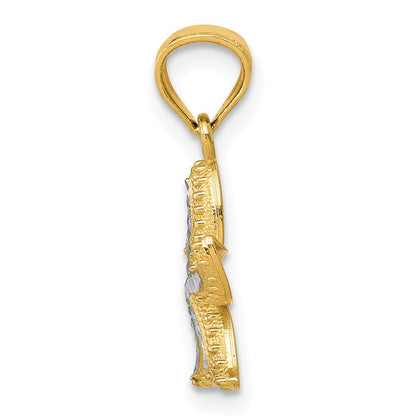 14K Gelb & Rhodium mit Weiß Diamantiert Seestern Anhänger