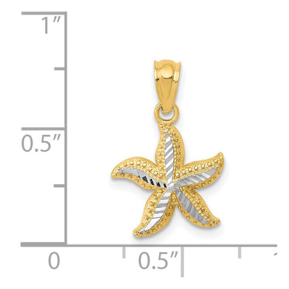 14K Gelb & Rhodium mit Weiß Diamantiert Seestern Anhänger
