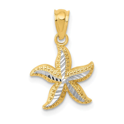 14K Gelb & Rhodium mit Weiß Diamantiert Seestern Anhänger