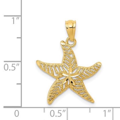 14K Gelbgold Diamantiert Poliert Filigran Seestern Anhänger