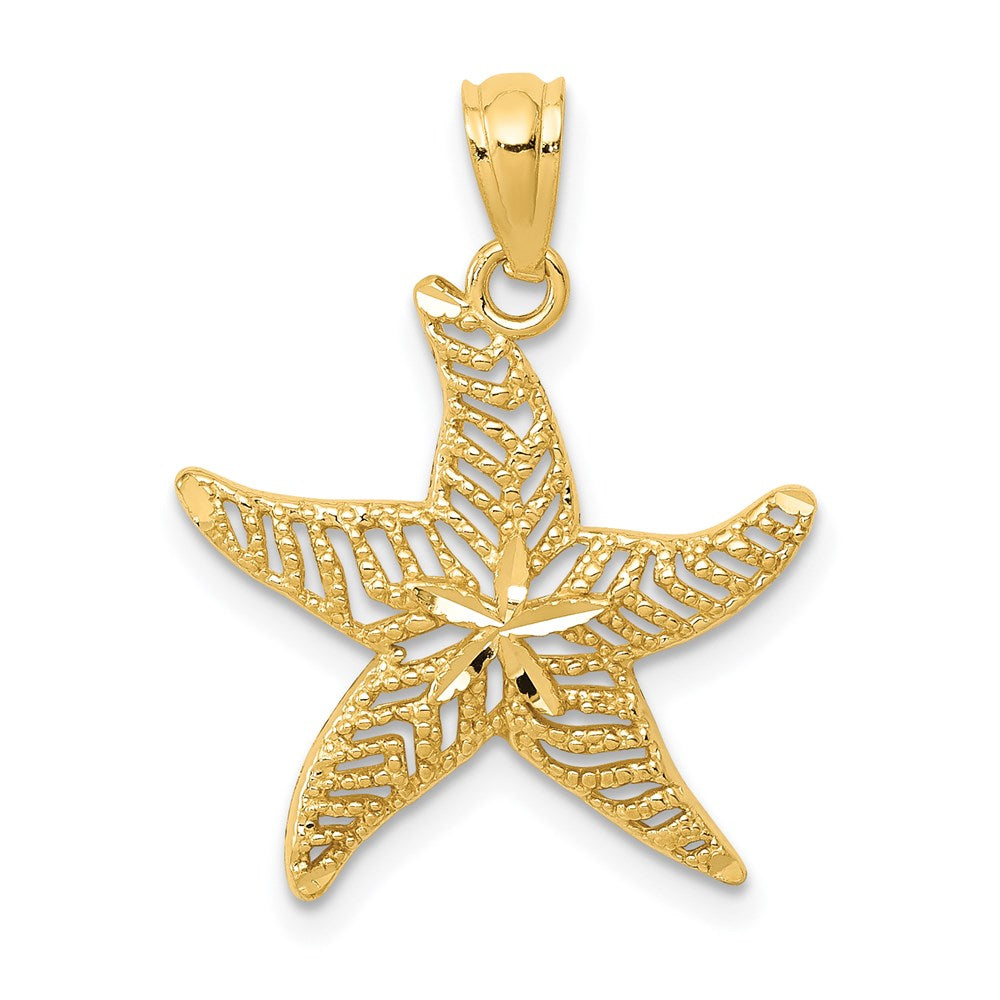 14K Gelbgold Diamantiert Poliert Filigran Seestern Anhänger