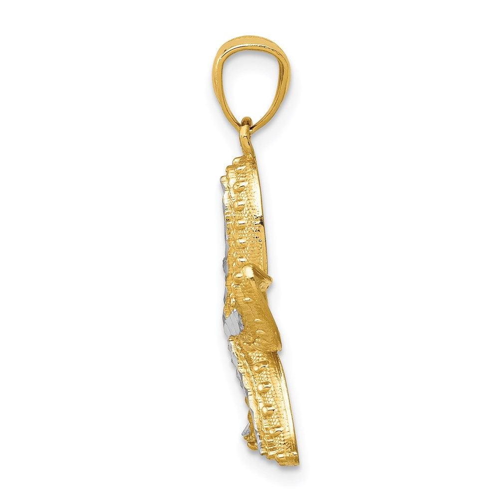 14K Gelbgold & Rhodiumgold mit Weißrhodium Diamantschliff-Seestern-Anhänger