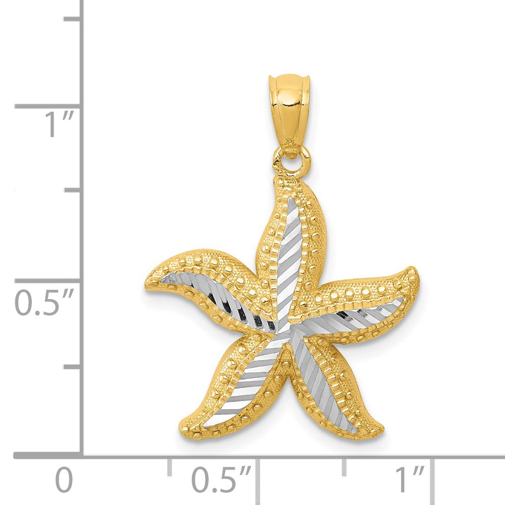 14K Gelbgold & Rhodiumgold mit Weißrhodium Diamantschliff-Seestern-Anhänger