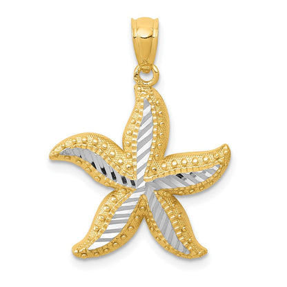14K Gelbgold & Rhodiumgold mit Weißrhodium Diamantschliff-Seestern-Anhänger