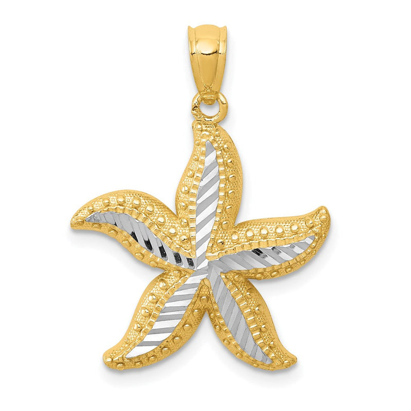 14K Gelbgold & Rhodiumgold mit Weißrhodium Diamantschliff-Seestern-Anhänger