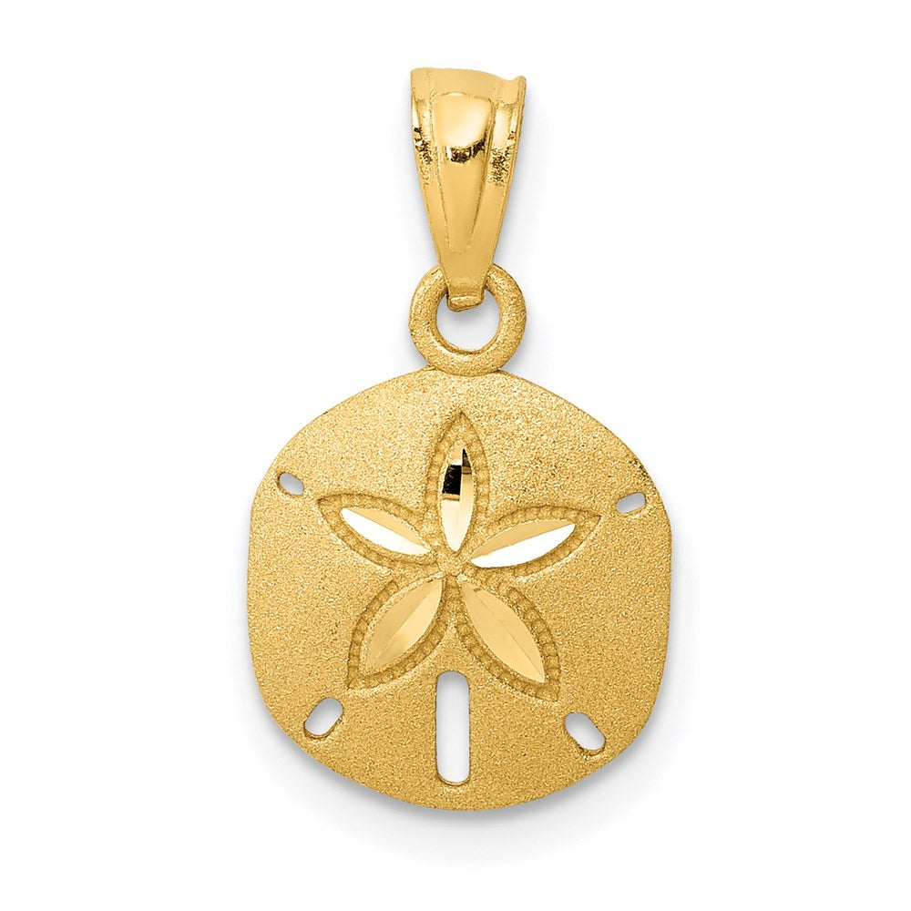 14K Gelbgold Satiniert Diamantiert Sand Dollar Anhänger
