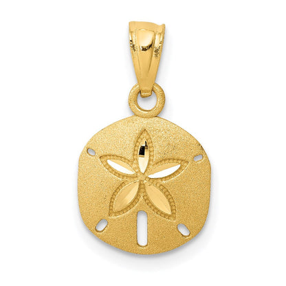 14K Gelbgold Satiniert Diamantiert Sand Dollar Anhänger