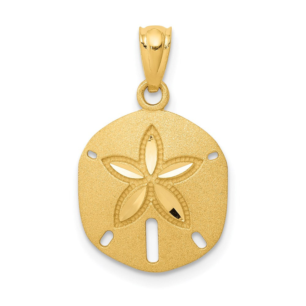 14K Gelbgold Satiniert Diamantiert Sand Dollar Anhänger