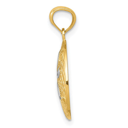14K Gelb & Rhodium mit Rhodium Diamantiert Poliert Sand Dollar Anhänger