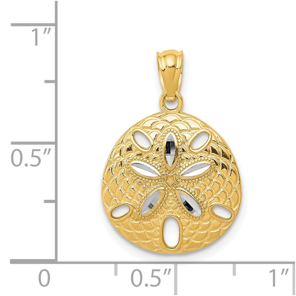 14K Gelb & Rhodium mit Rhodium Diamantiert Poliert Sand Dollar Anhänger