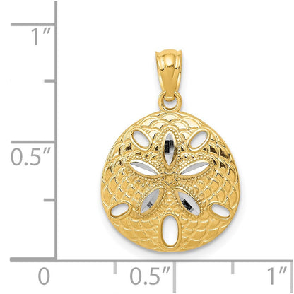 14K Gelb & Rhodium mit Rhodium Diamantiert Poliert Sand Dollar Anhänger