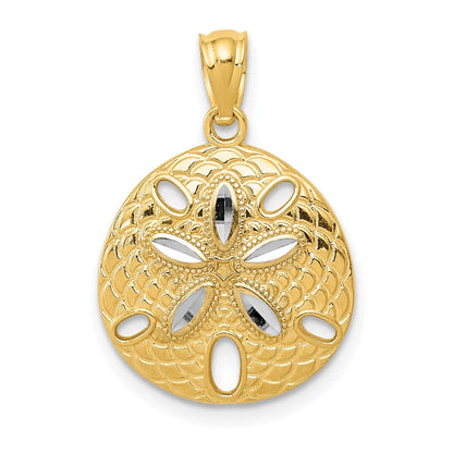 14K Gelb & Rhodium mit Rhodium Diamantiert Poliert Sand Dollar Anhänger