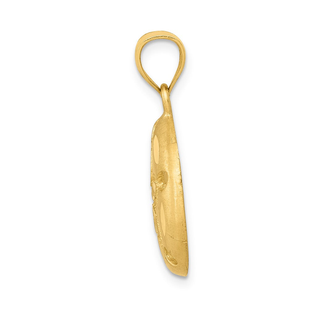 14K Gelbgold Satin-Anhänger „Sanddollar“, diamantgeschliffen, durchbrochen