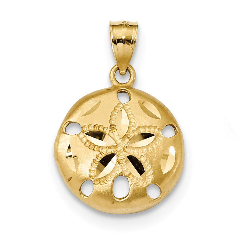 14K Gelbgold Satin-Anhänger „Sanddollar“, diamantgeschliffen, durchbrochen