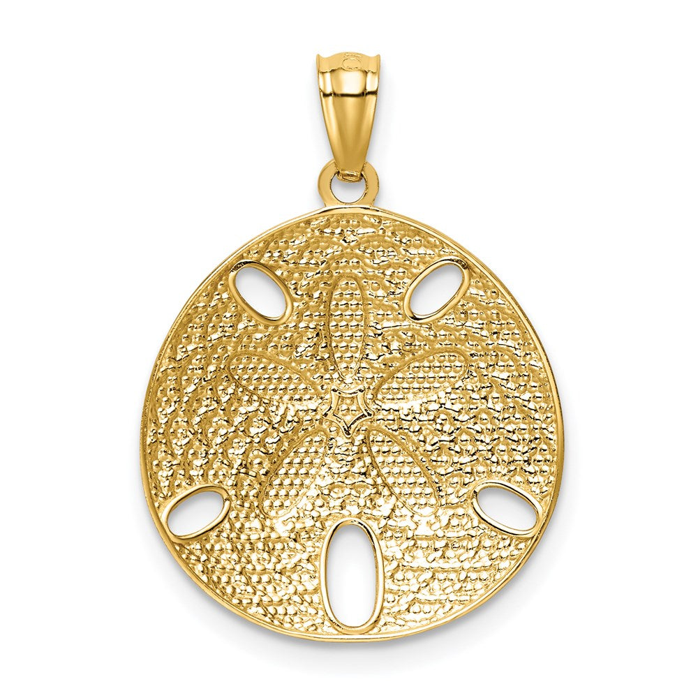 14K Gelb- und Rhodiumgold Sanddollar-Anhänger mit Weißrhodium, diamantgeschliffen und poliert