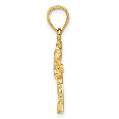 14K Gelbgold Poliert Diamantiert Palme Baum Anhänger