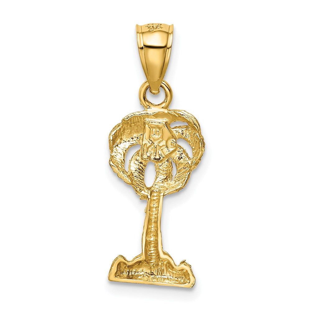 14K Gelbgold Poliert Diamantiert Palme Baum Anhänger