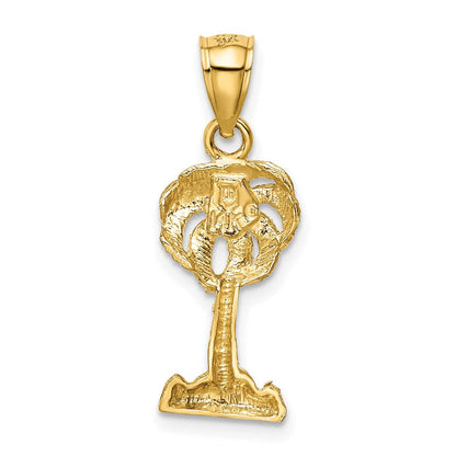 14K Gelbgold Poliert Diamantiert Palme Baum Anhänger