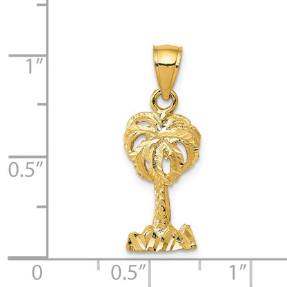 14K Gelbgold Poliert Diamantiert Palme Baum Anhänger