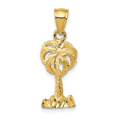14K Gelbgold Poliert Diamantiert Palme Baum Anhänger