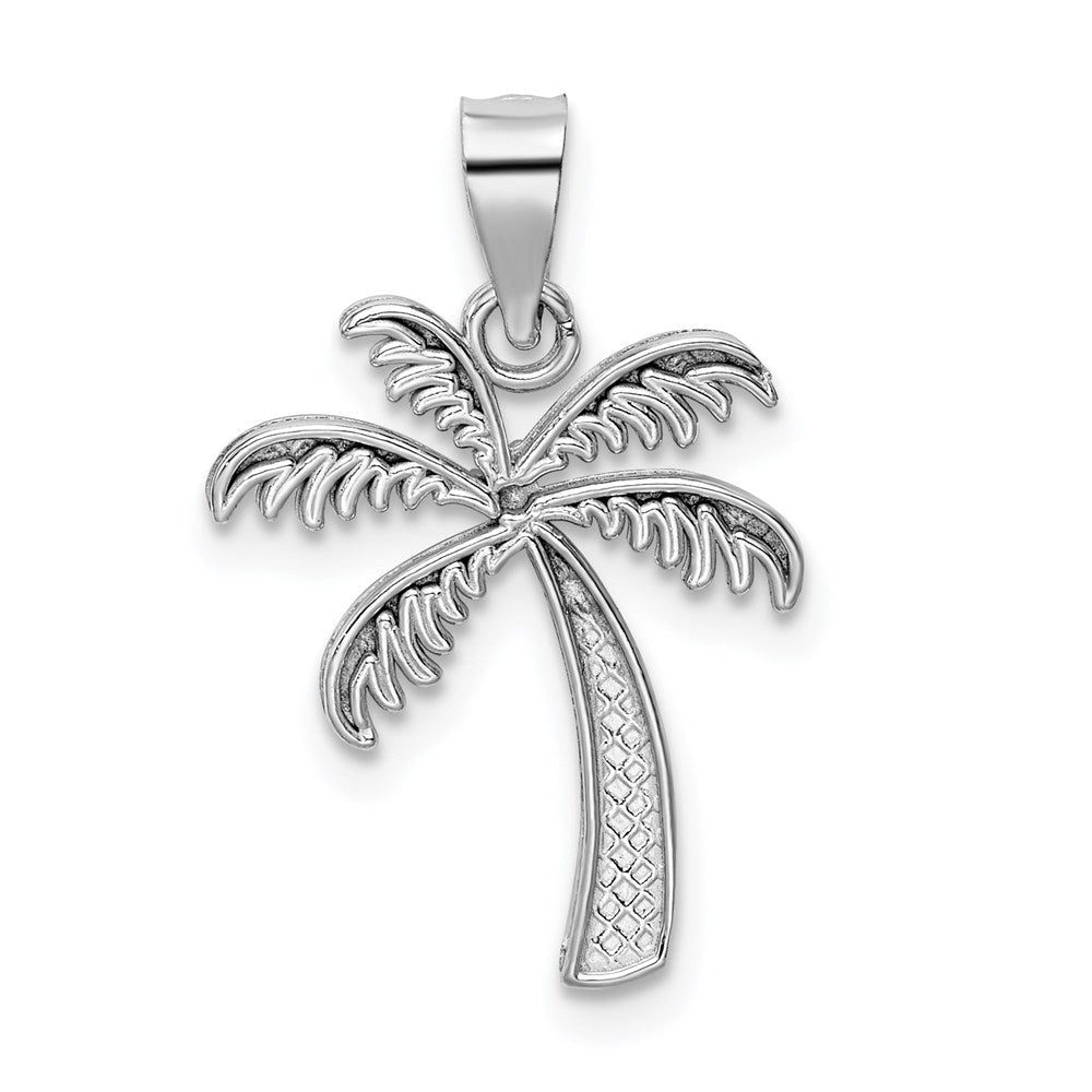 14K Weißgold Poliert Palme Baum Anhänger