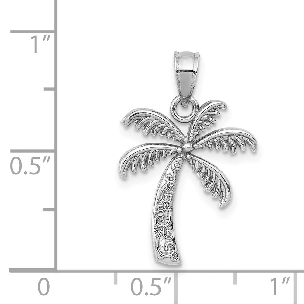 14K Weißgold Poliert Palme Baum Anhänger
