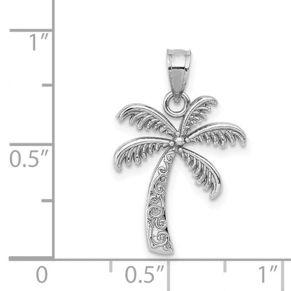 14K Weißgold Poliert Palme Baum Anhänger