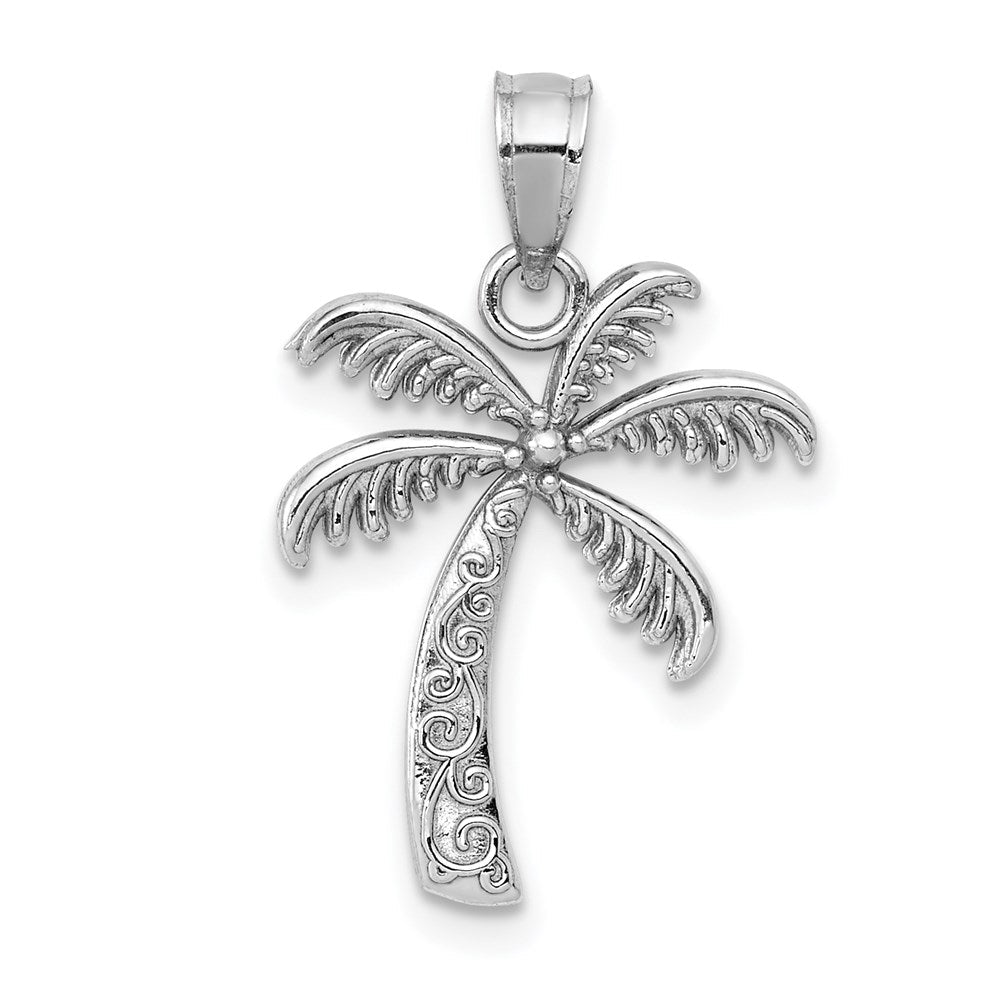 14K Weißgold Poliert Palme Baum Anhänger