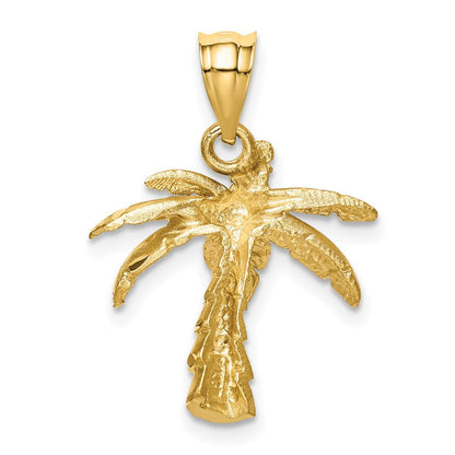 14K Gelbgold Anhänger „Palme" mit Satin- und Diamantschliff-Finish