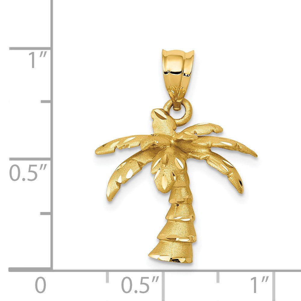 14K Gelbgold Anhänger „Palme" mit Satin- und Diamantschliff-Finish
