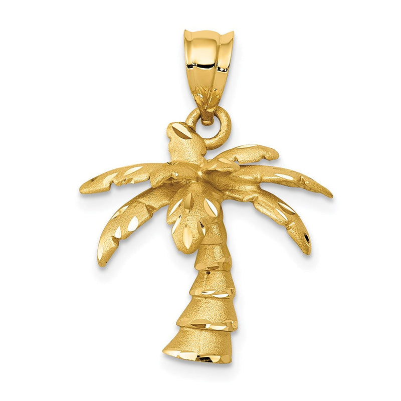 14K Gelbgold Anhänger „Palme" mit Satin- und Diamantschliff-Finish