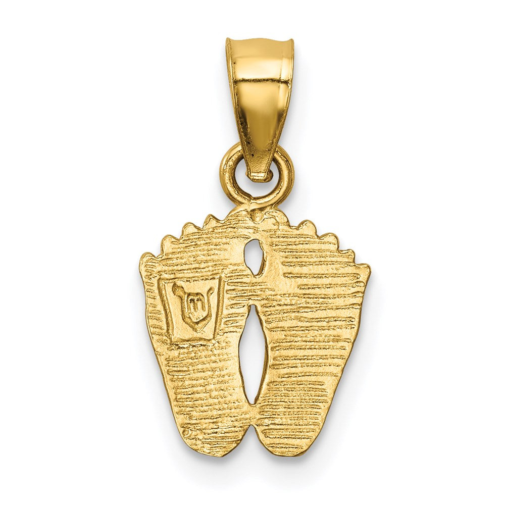 14K Gelbgold Satiniert Diamantiert Footprints Anhänger