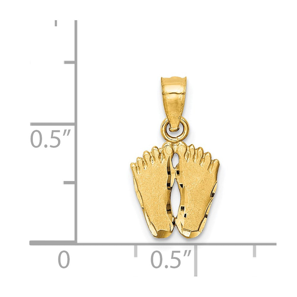 14K Gelbgold Satiniert Diamantiert Footprints Anhänger