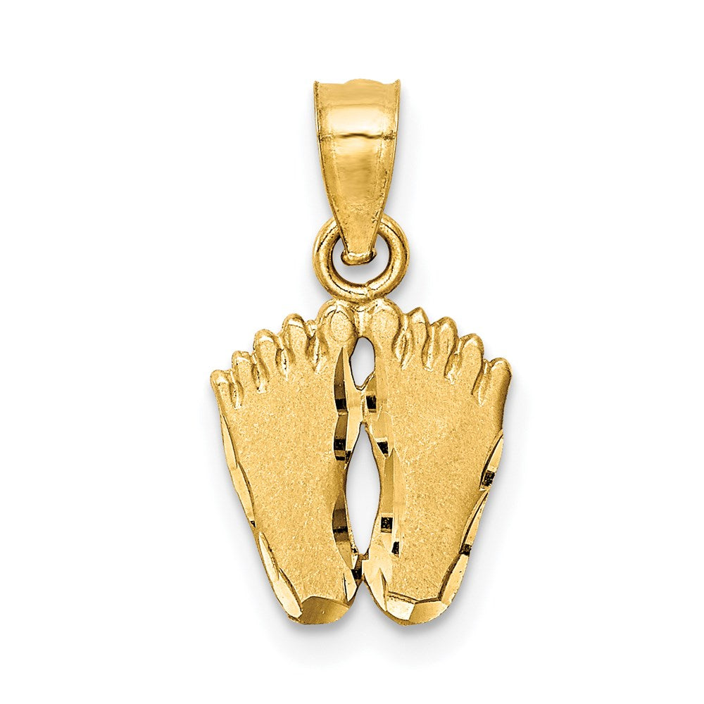 14K Gelbgold Satiniert Diamantiert Footprints Anhänger
