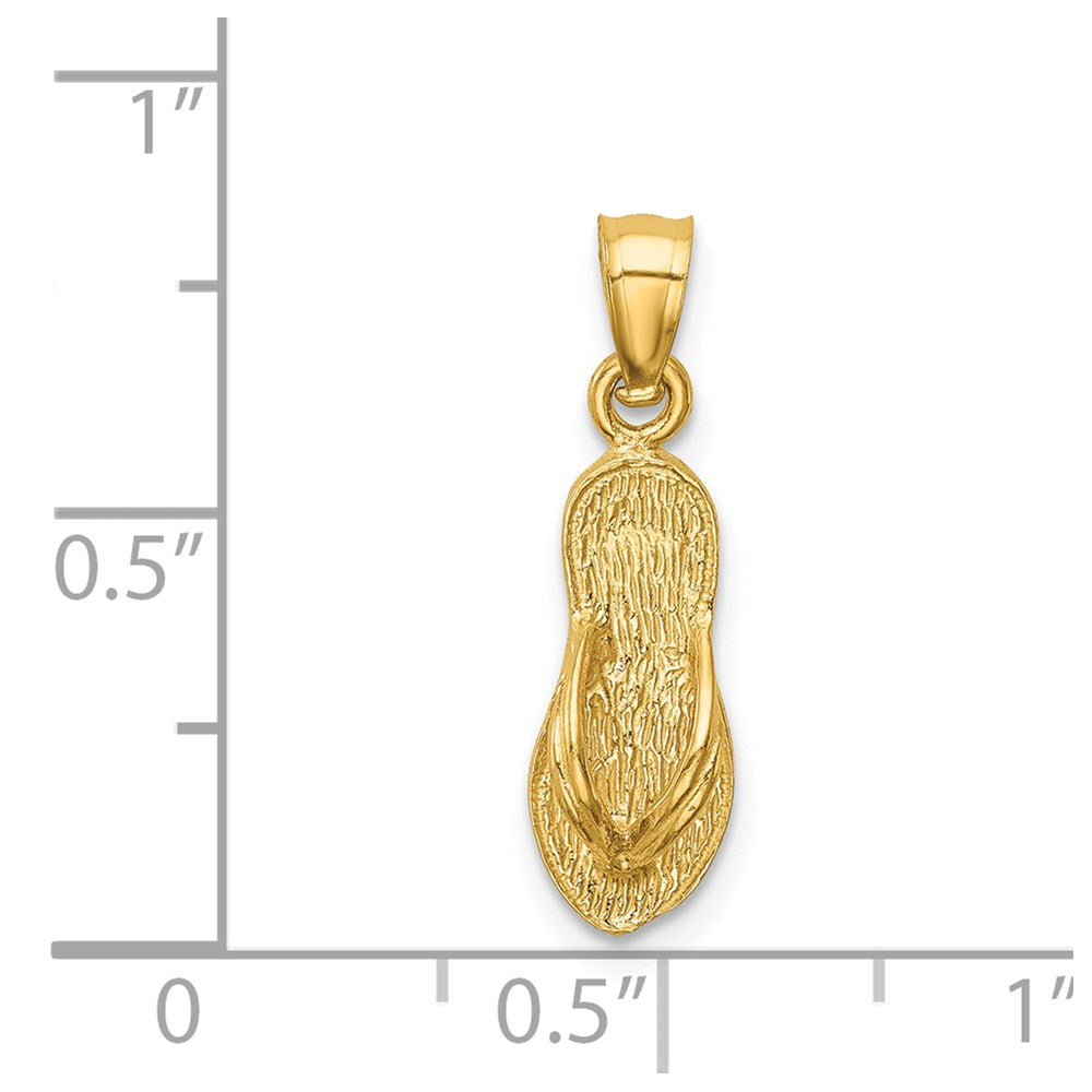14K Gelbgold 3d Poliert und Strukturiert Flip Flop Anhänger