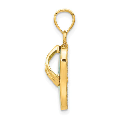 Polierter 3D-Flip-Flop-Anhänger aus 14K Gelbgold mit synthetischem Weißopal