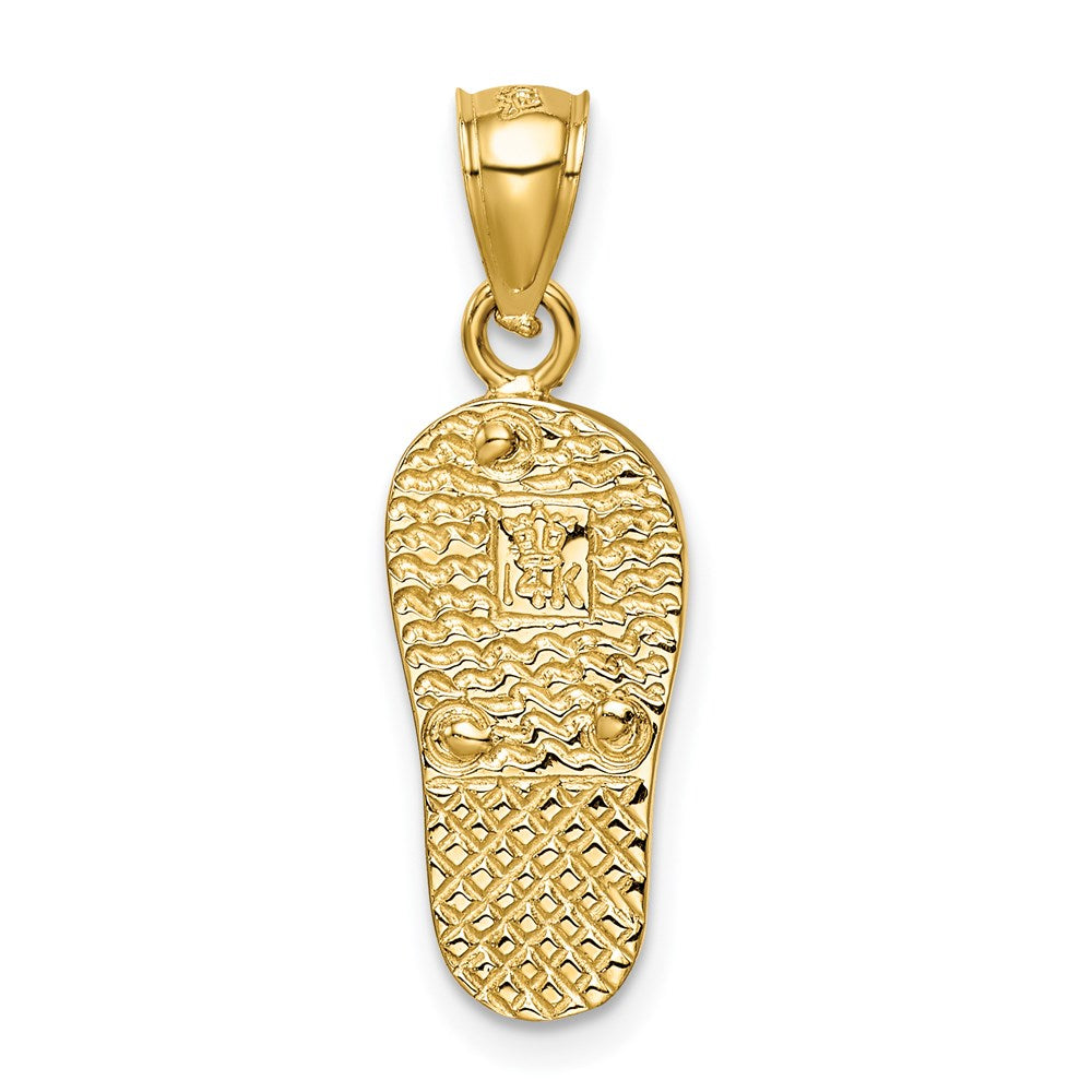 Polierter 3D-Flip-Flop-Anhänger aus 14K Gelbgold mit synthetischem Weißopal