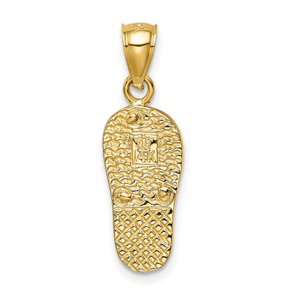 Polierter 3D-Flip-Flop-Anhänger aus 14K Gelbgold mit synthetischem Weißopal