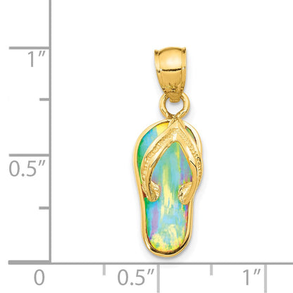 Polierter 3D-Flip-Flop-Anhänger aus 14K Gelbgold mit synthetischem Weißopal