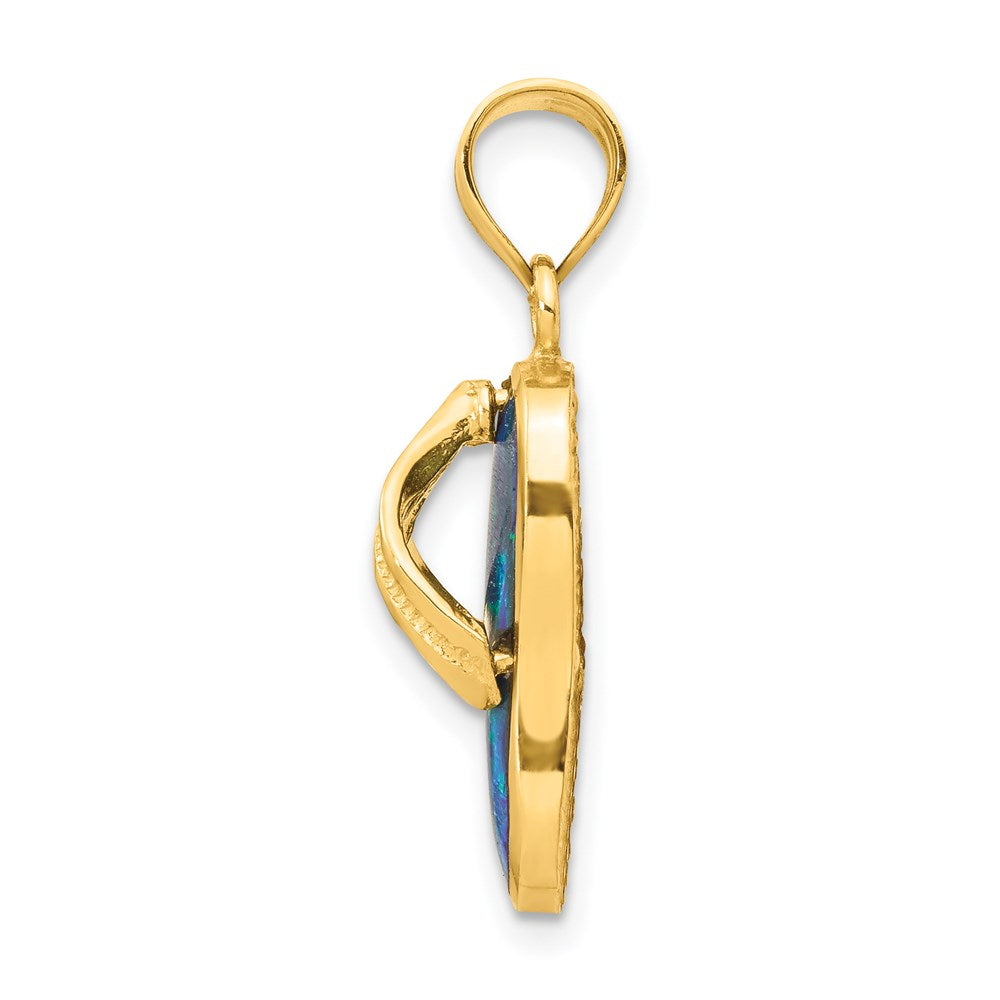 14K Gelbgold Polierter 3D-Flip-Flop-Anhänger mit synthetischem blauem Opal