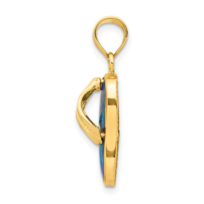 14K Gelbgold Polierter 3D-Flip-Flop-Anhänger mit synthetischem blauem Opal