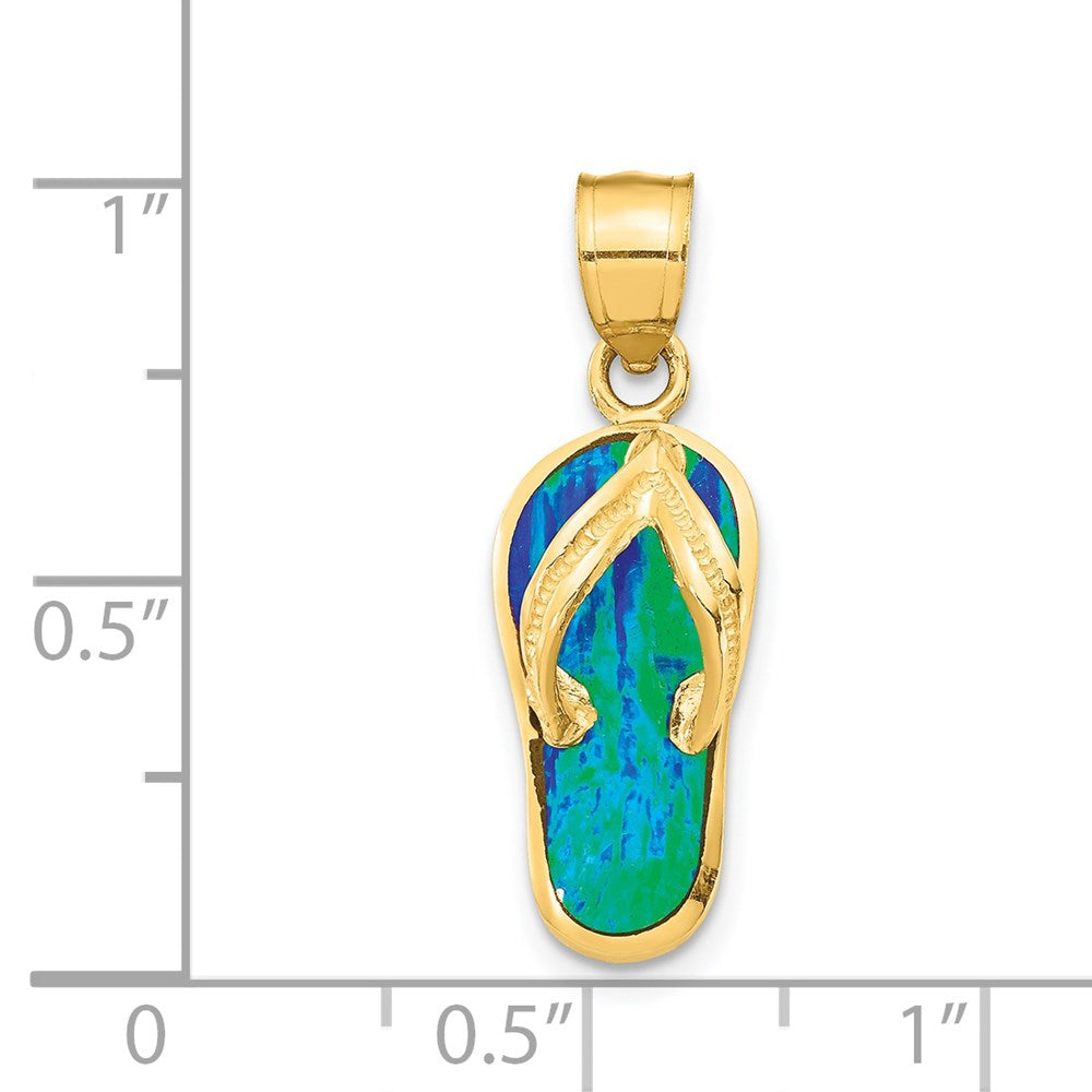 14K Gelbgold Polierter 3D-Flip-Flop-Anhänger mit synthetischem blauem Opal